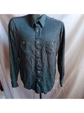 Large Vintage Club Shirt 1980's New Wave Acetate Blend Mens Green  Button Down